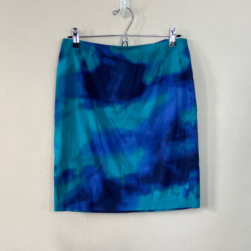 Blue Green Jones Wear Stretch Pencil Skirt Women's Sz 8 BodyCon Short Tie Dye